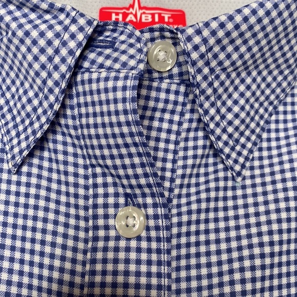 Habit Women's Blue & White Check Print Button-Down Shirt Cap Sleeves size 2XL - Picture 5 of 10